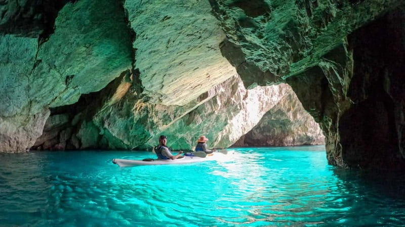 Capri: Caves and Beaches Kayaking Tour with GoPro Photos - The Green Cave and the Cave of the Water
