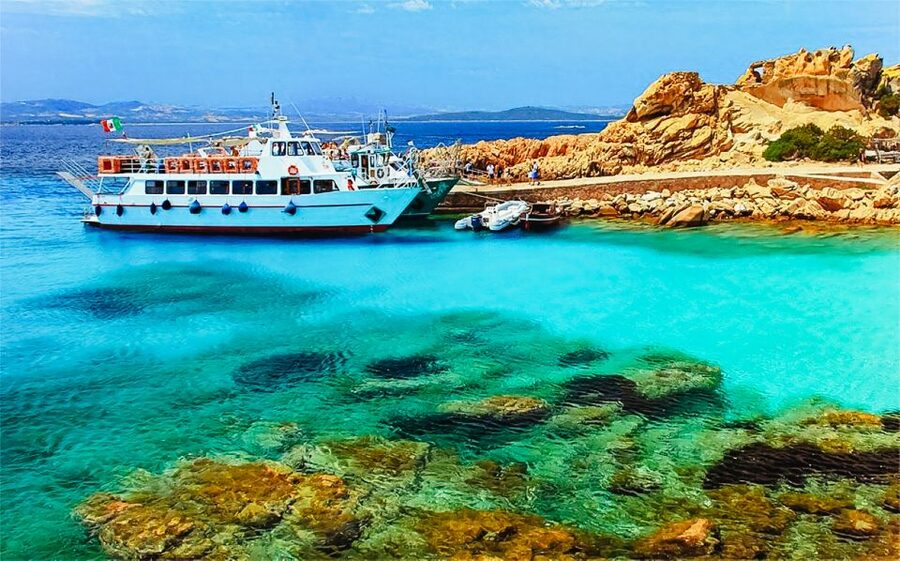 From Palau: La Maddalena Archipelago Day Tour by Boat - Pink Beach from the water