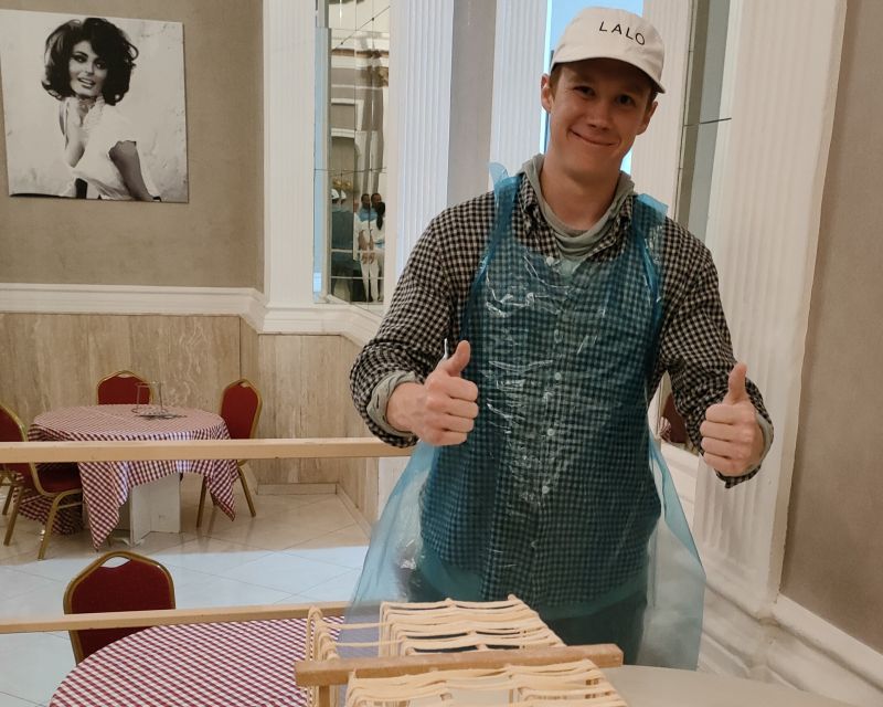 Naples: Pasta Making Class with Starter and Drink - Sitting down to eat your own work