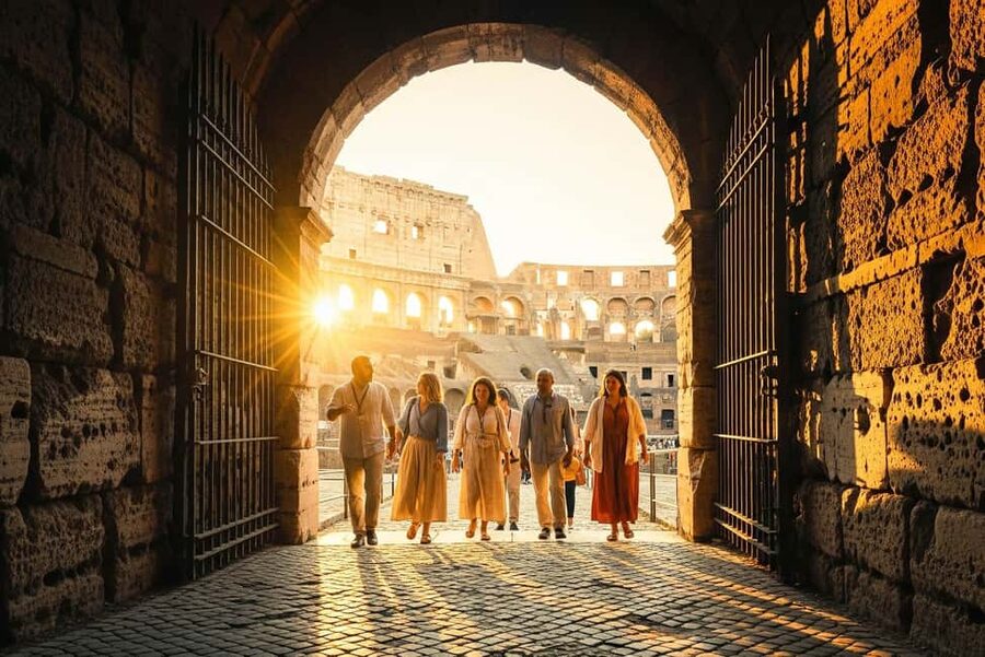 Rome: Colosseum Arena Twilight Tour & Imperial Forum Visit - Entering the arena floor
