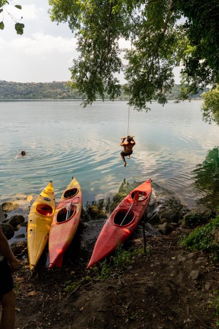 Rome: Popes' Lake, Kayak Tour with Swimming & Roman Pizza - The kayak-only beach and the swimming break