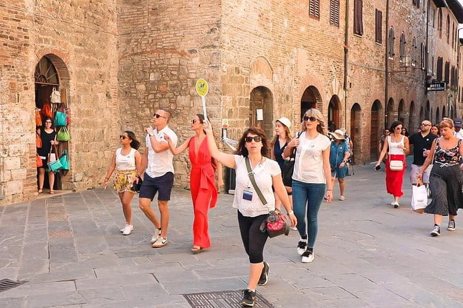 San Gimignano, Siena, Monteriggioni, Chianti Day Trip with Lunch & Wine Tasting - Transport, group size, and walking effort