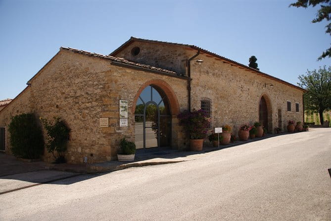 Small-Group Wine Tasting Experience in the Tuscan Countryside - First winery: vineyards, barrels, and three wines